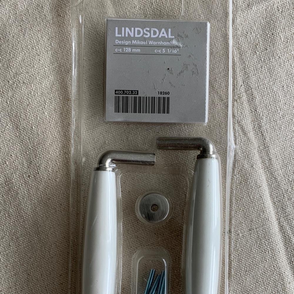 Home | Pair IKEA LINDSDAL Silver and White Handles, NWT Unopened/As Is